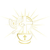Fototapeta  - Gold, simple and classy baptism symbols. Invitation.