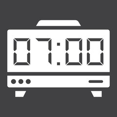 Digital clock solid icon, electronic and alarm, vector graphics, a glyph pattern on a black background, eps 10.