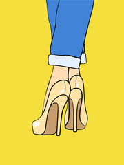 Wall Mural - Sexy female feet in high heels. Pop art style. Vector illustrati