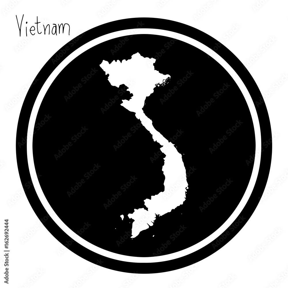 vector illustration white map of Vietnam on black circle, isolated on ...