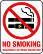 No Smoking including electronic cigarettes sign.