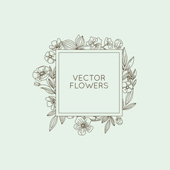Aufkleber - Vector floral frame and background with copy space for text in trendy linear style