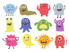 Funny Cartoon Monster Cute Alien Character Creature Happy Illustration Devil Colorful Animal Vector.