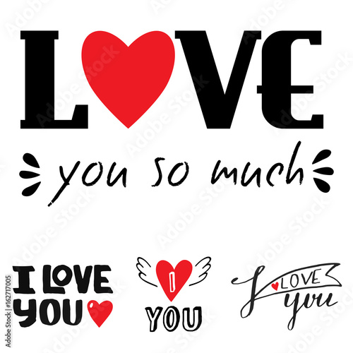 Vector I love You text overlays hand drawn lettering collection inspirational...