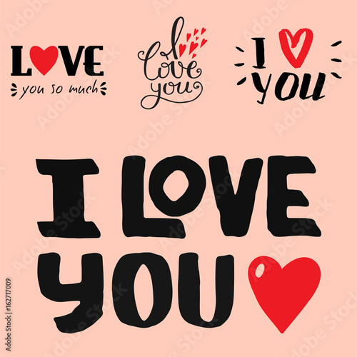 Vector I love You text overlays hand drawn lettering collection inspirational...