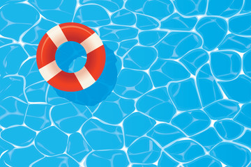 Canvas Print - Red pool ring floating in a blue swimming pool. Summer background.