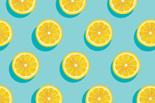 Slices Of Fresh Yellow Lemon Summer Background.