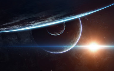 Wall Mural - science fiction space wallpaper, incredibly beautiful planets, galaxies, dark and cold beauty of end