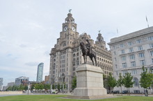 Statue Of Edward VII Seated On Horseback On The Pier Head In Liverpool, England