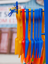 Plastic Spades For Sale At An English Beach Resort