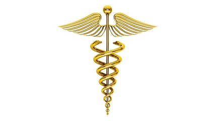 Poster - Health Care Concept. Golden Medical Caduceus Symbol Seamless Looped Rotating on a white background