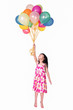 Leinwandbild Motiv Asian little Chinese girl flying with colorful balloons