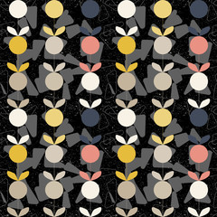 Aufkleber - Modern vector abstract seamless geometric pattern with stylized flowers and leaves in retro scandinavian style.