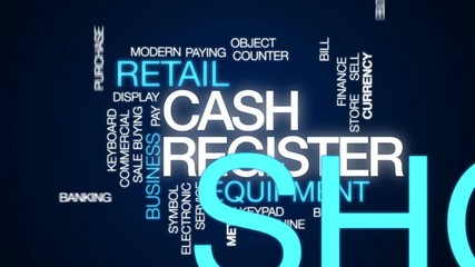 Poster - Cash register animated word cloud, text design animation.