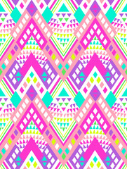 Poster - Neon bright aztec geo print - seamless background