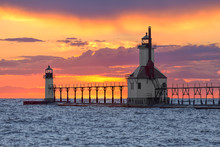 St. Joseph Sunset - St. Joseph, Michigan Lighthouses On Lake Michigan