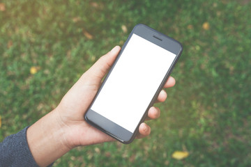 Aufkleber - close-up on hand hold phone showing white screen