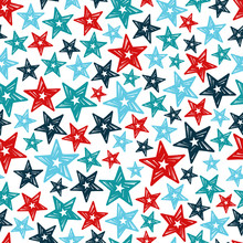 Vector Seamless Pattern With Blue And Red Stars