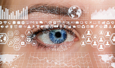 Wall Mural - Close-up of woman digital eye 3D rendering