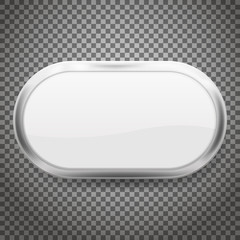 Oval buttons with chrome frame isolated on transparent background. Vector illustration.
