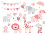 Fototapeta Fototapety na ścianę do pokoju dziecięcego - Cute Jungle Animals Set for Baby Showers and Birthdays