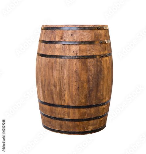 Fotografía Oak barrel brown with metal hoops on a white isolated background