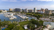 Drone view of bayfront park, Marina Jack and the downtown Sarasota Florida area.