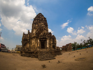 Phra Prang Sam Yot, the Khmer temple in Lopburi, Thailand