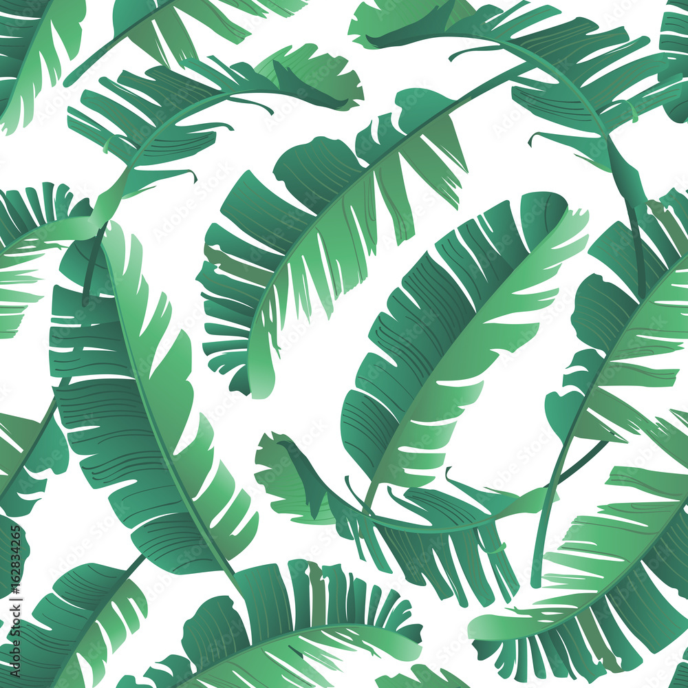 Foto-Plissee zum Schrauben - Seamless watercolor illustration of tropical leaves, jungle. Pattern with tropic summer background texture, wrapping paper, textile, wallpaper design. Banana palm leaves.