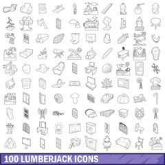 Wall Mural - 100 lumberjack icons set, outline style