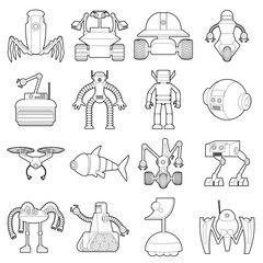 Sticker - Robot forms icons set, outline style