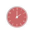 © Video Ed - Flat red clock icon. White arrows and digits. Isolated.