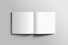 Blank Square Photorealistic Brochure Mockup On Light Grey Background. 