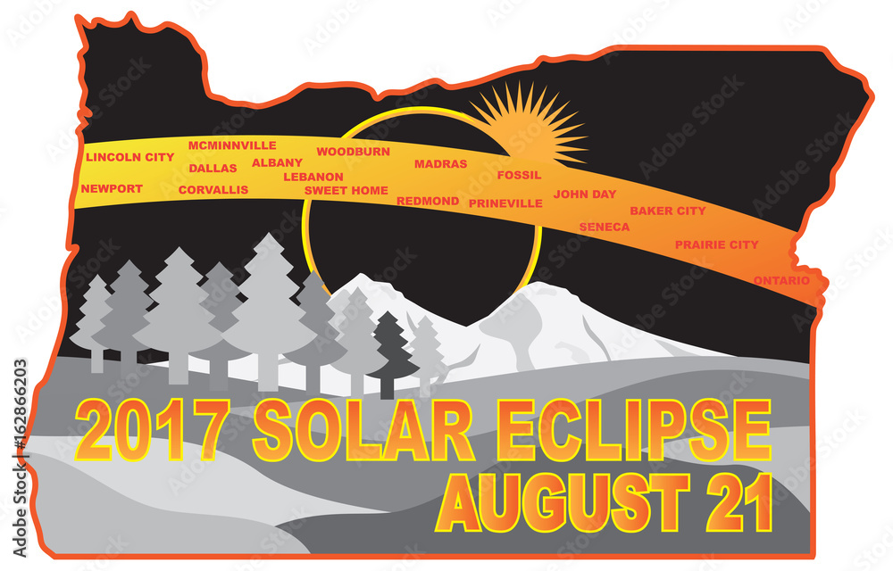 2017 Solar Eclipse Across Oregon Cities Map vector Illustration Stock ...