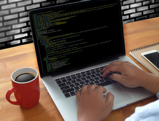 Wall Mural - developer team working laptop computer mobile application softwareand web design online technology c