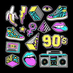 Wall Mural - Fashion patches in in 80s-90s memphis style.