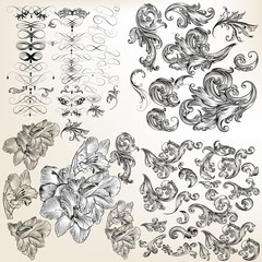 Wall Mural - Huge set of vector flourishes, swirls and hand drawn flowers