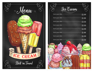 Canvas Print - Vector price menu for ice cream desserts cafe