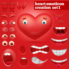 Creation set of cartoon heart emoticon character