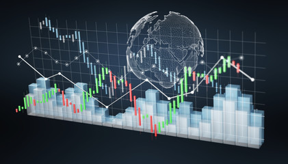 Aufkleber - Digital 3D rendered stock exchange stats and charts