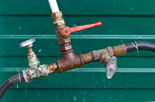Connection Hoses, Old Rusty Plumbing Valves