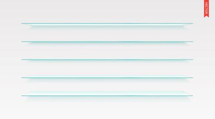 Set of Glass Shelves Vector Isolated on the Wall Background