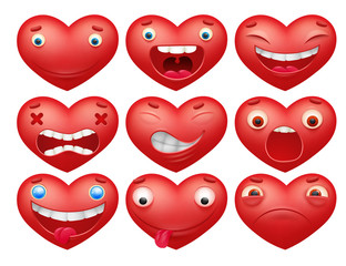 Wall Mural - Smiley red hearts emoticon cartoon characters