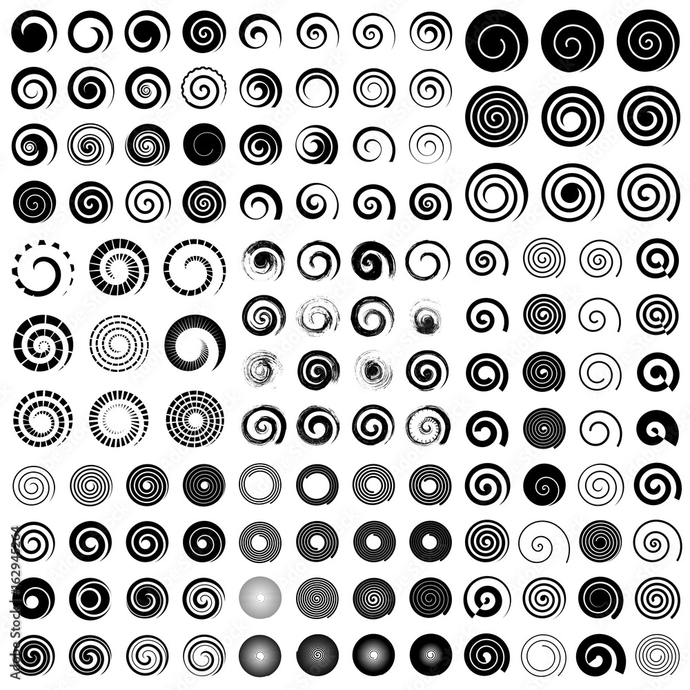 Big spiral collection, isolated vector elements - obrazy, fototapety, plakaty 
