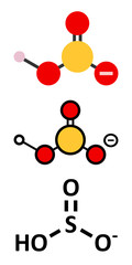 Poster - Bisulfite anion, chemical structure. Common salts include sodium bisulfite (E222) and potassium bisulfite (E228), used as food preservatives.