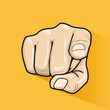 Male hand pointing finger at you over yellow background