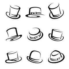 Black top hat set. Vector