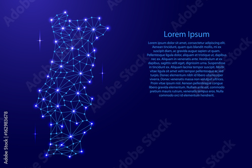 Fotografía Portugal map of polygonal mosaic lines, rays and space stars of vector illustration