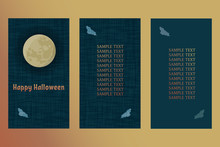 Vector Greeting Card For Halloween. Postcard With Moon And Bat.