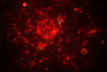 Abstract Exotic Bloody Red Flowers On Black Background. Fantasy Fractal Design. Psychedelic Digital Art. 3D Rendering.